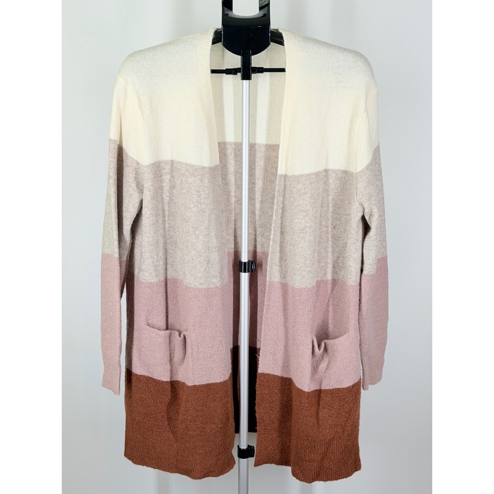 Madewell Colorblock Cardigan Sweater Pink Brown Cream Merino Alpaca Blend Small